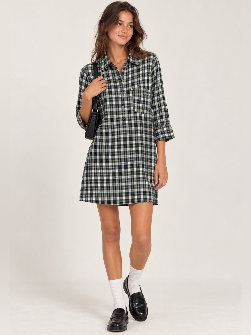 Vintage Tommy Girl Jeans Tommy Girl Plaid Shirt Dress L Y2K Preppy Collegiate